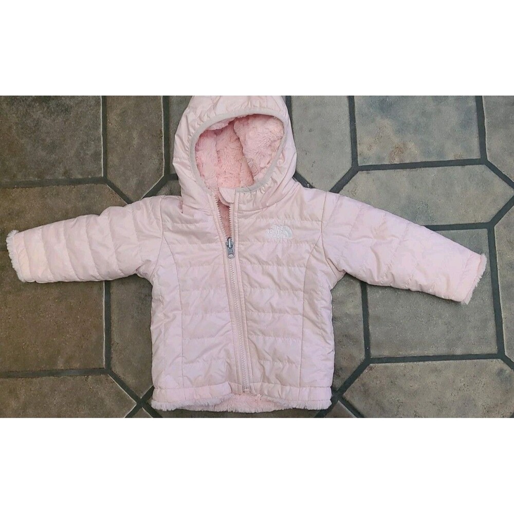NORTH FACE REVERSIBLE Down HOODED JACKET SIZE BABY 6 - 12M NF00A8A9 PINK MOSS